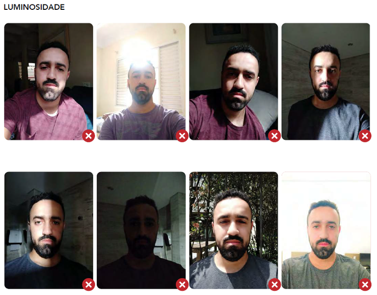 iDFace - Exemplo de fotos incorretas por luminosidade Exemplo de fotos incorretas por luminosidade